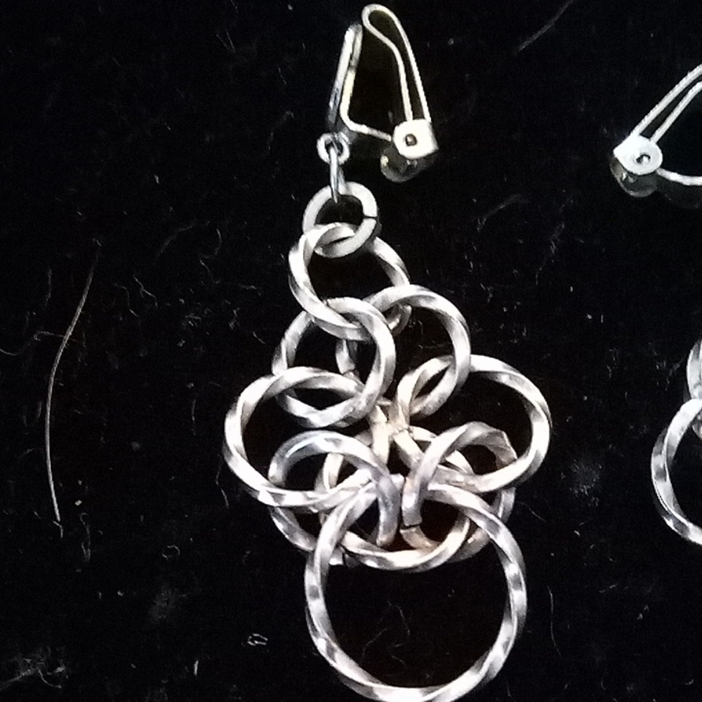 Silver Interlocking Hoop Dangle Clip On Earrings … - image 2